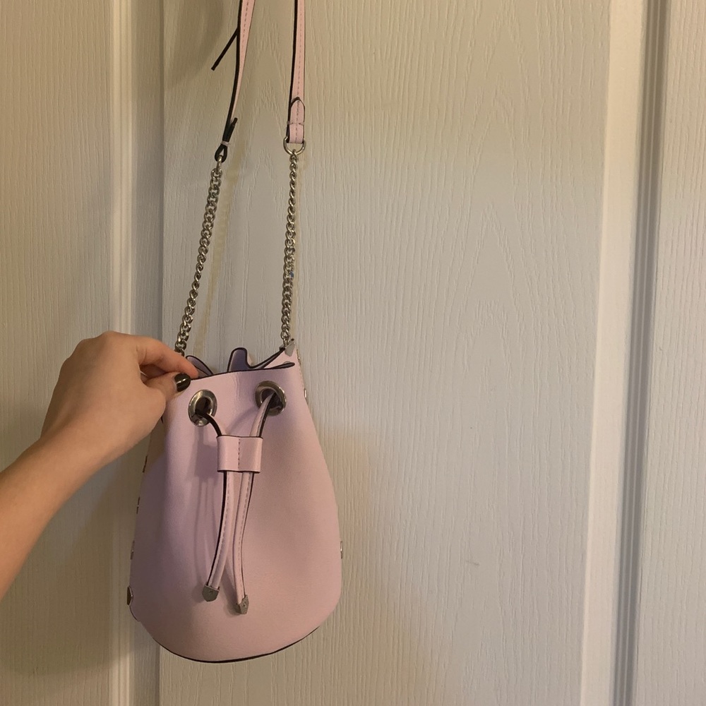 light pink bucket bag